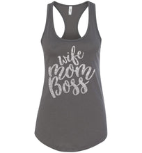 Load image into Gallery viewer, Wife Mom Boss Funny Mom Tanks racerback  gray