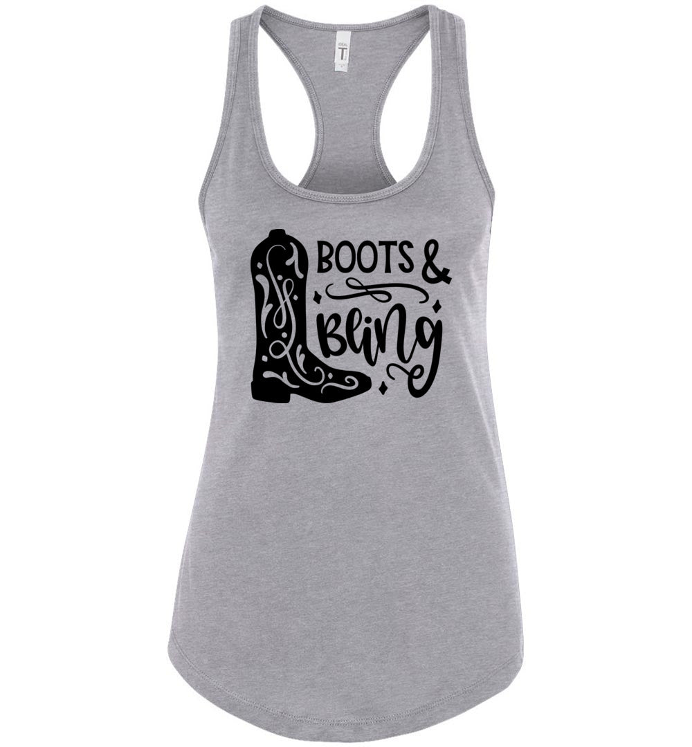 Boots And Bling Cowgirl Tank Tops | Cowgirl Gifts racerback grey
