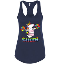 Load image into Gallery viewer, Unicorn Cheer Tank Tops Ladies Racerback Tank Midnight Navy