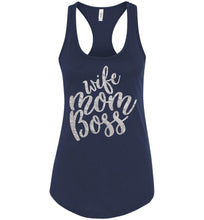 Load image into Gallery viewer, Wife Mom Boss Funny Mom Tanks racerback navy