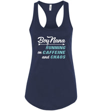 Load image into Gallery viewer, Boy Nana Running On Caffeine And Chaos Tank Top navy