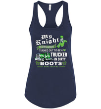 Load image into Gallery viewer, My Knight And Shining Armor Trucker&#39;s Wife Or Girlfriend Tank Top racerback navy