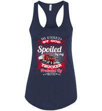 Load image into Gallery viewer, Blessed By God Spoiled By My Trucker Girlfriend Wife Tank Top navy