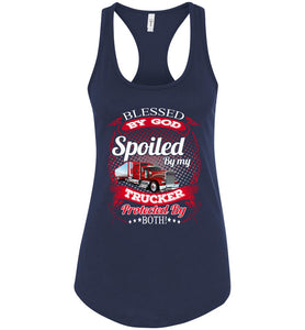 Blessed By God Spoiled By My Trucker Girlfriend Wife Tank Top navy