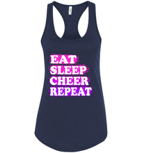 Load image into Gallery viewer, Eat Sleep Cheer Repeat Cheer Tank Top navy