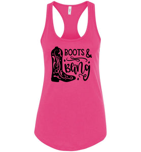Boots And Bling Cowgirl Tank Tops | Cowgirl Gifts racerback pink 