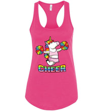 Load image into Gallery viewer, Unicorn Cheer Tank Tops Ladies Racerback Tank Rasberry