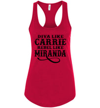 Load image into Gallery viewer, Diva Like Carrie Rebel Like Miranda County Tank Top Girls racerback red