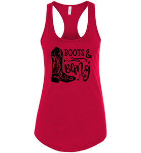 Boots And Bling Cowgirl Tank Tops | Cowgirl Gifts racerback red