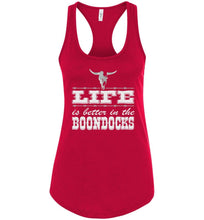 Load image into Gallery viewer, Life Is Better In The Boondocks Country Tank Tops Ladies Racerback Tank red