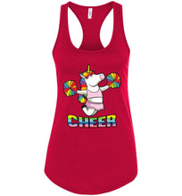 Load image into Gallery viewer, Unicorn Cheer Tank Tops Ladies Racerback Tank Red