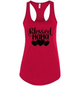 Blessed Mama Mom Quote Tanks red