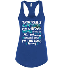 Load image into Gallery viewer, I&#39;m The Boss Honey Funny Trucker Wife Tank Top racerback royal
