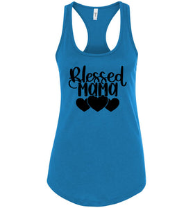 Blessed Mama Mom Quote Tanks turquise