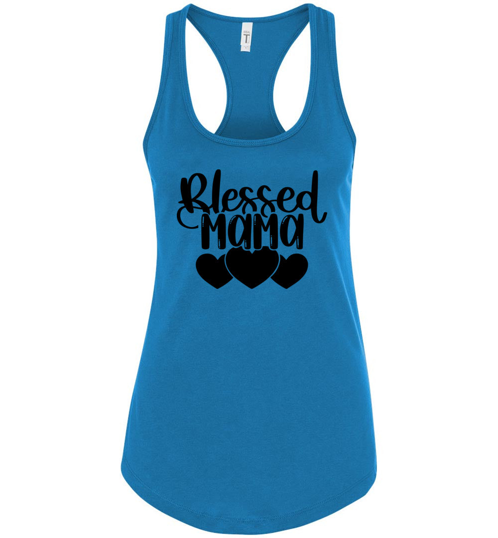 Blessed Mama Mom Quote Tanks turquise