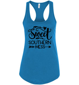 Sweet Southern Mess Tank Tops |  Country Tank Tops Womens racerback blue