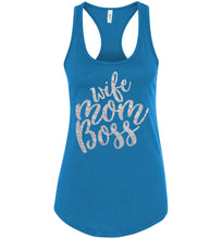 Load image into Gallery viewer, Wife Mom Boss Funny Mom Tanks racerback turquise