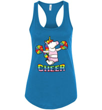 Load image into Gallery viewer, Unicorn Cheer Tank Tops Ladies Racerback Tank Turquoise