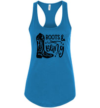 Load image into Gallery viewer, Boots And Bling Cowgirl Tank Tops | Cowgirl Gifts racerback blue 