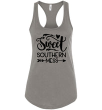 Load image into Gallery viewer, Sweet Southern Mess Tank Tops |  Country Tank Tops Womens racerback dark grey