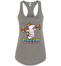 Load image into Gallery viewer, Unicorn Cheer Tank Tops Ladies Racerback Tank Warm Gray