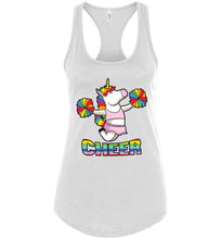 Load image into Gallery viewer, Unicorn Cheer Tank Tops Ladies Racerback Tank White