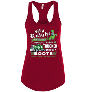 My Knight And Shining Armor Trucker's Wife Or Girlfriend Tank Top racerback red