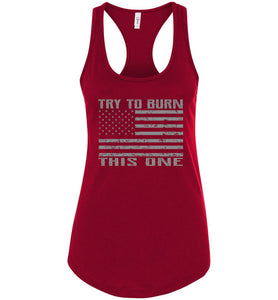 Try To Burn This One, Proud American Flag Tank Top ladies racerback red