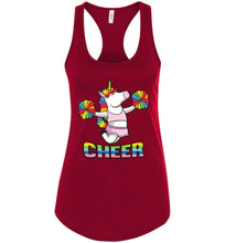 Load image into Gallery viewer, Unicorn Cheer Tank Tops Ladies Racerback Tank Scarlet