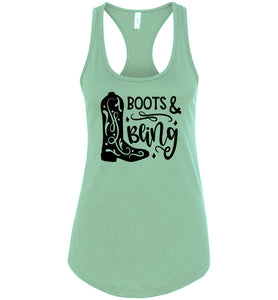 Boots And Bling Cowgirl Tank Tops | Cowgirl Gifts racerback mint 