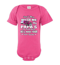 Load image into Gallery viewer, Don&#39;t Mess With Me My Papa&#39;s A Trucker Kid&#39;s Trucker onesies Pink Design pink