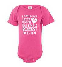 Load image into Gallery viewer, Little Sister Biggest Fan Football Sister Bodysuit pink