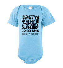Load image into Gallery viewer, Funny Baby Onesie Quotes, Party At My Crib, Funny Baby Gifts blue