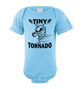 Tiny Tornado Funny Kids Shirts onesie light blue