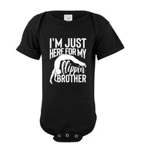 Load image into Gallery viewer, I&#39;m Just Here For My Flippin&#39; Brother Gymnastics Brother/Sister Tshirt onesie black