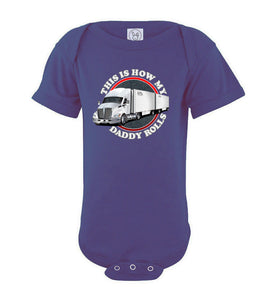 This Is How My Daddy Rolls Trucker Kid's LTL Trucker Tee  bodysuit purple