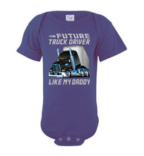 Load image into Gallery viewer, Future Truck Driver Like My Daddy Trucker Kids onesie purple