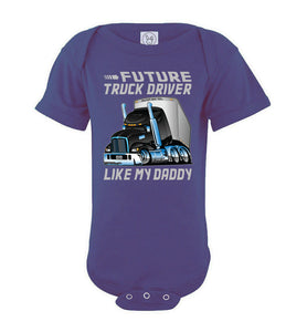 Future Truck Driver Like My Daddy Trucker Kids onesie purple