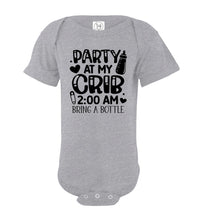 Load image into Gallery viewer, Funny Baby Onesie Quotes, Party At My Crib, Funny Baby Gifts grey