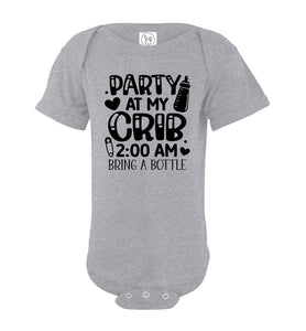 Funny Baby Onesie Quotes, Party At My Crib, Funny Baby Gifts grey