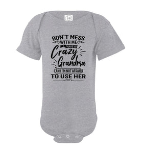 Crazy Grandma T Shirts | Funny Grandchild T-Shirts | Funny grandchildren sayings onesie gray
