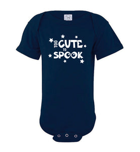 Too Cute To Spook Funny Halloween Shirts onesie navy