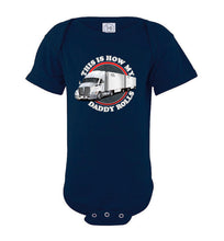 Load image into Gallery viewer, This Is How My Daddy Rolls Trucker Kid&#39;s LTL Trucker Tee  bodysuit navy