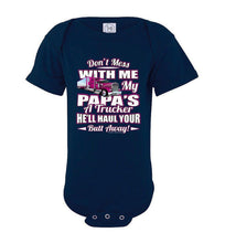 Load image into Gallery viewer, Don&#39;t Mess With Me My Papa&#39;s A Trucker Kid&#39;s Trucker onesies Pink Design  navy