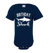 Load image into Gallery viewer, Birthday Shark Shirt onesie navy