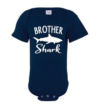 Load image into Gallery viewer, Brother Shark Shirt onesie navy