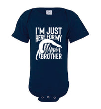 Load image into Gallery viewer, I&#39;m Just Here For My Flippin&#39; Brother Gymnastics Brother/Sister Tshirt onesie navy