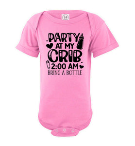 Funny Baby Onesie Quotes, Party At My Crib, Funny Baby Gifts pink