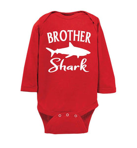 Brother Shark Shirt onesie ls red