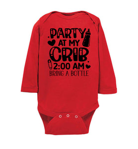 Funny Baby Onesie Quotes, Party At My Crib, Funny Baby Gifts ls  red